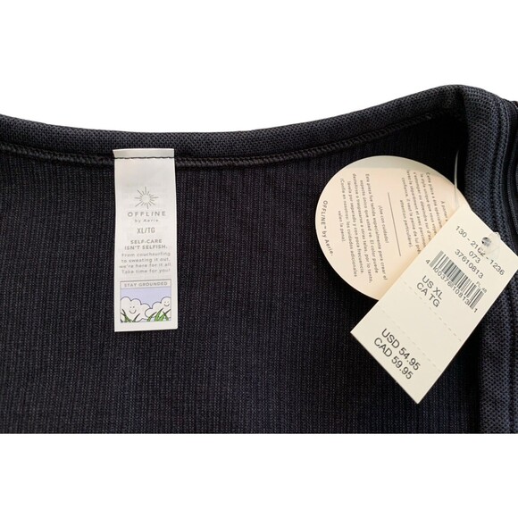 New! OFFLINE By Aerie Big Chill Seamless Square Neck Cropped Top Black Sz XL - Picture 9 of 15